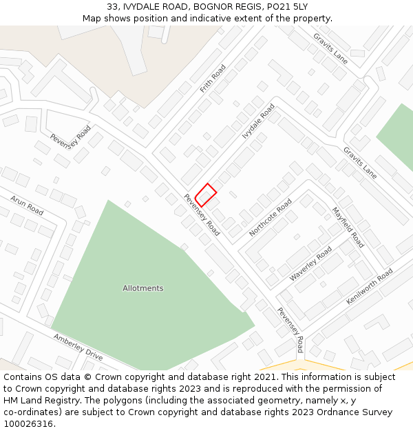 33, IVYDALE ROAD, BOGNOR REGIS, PO21 5LY: Location map and indicative extent of plot