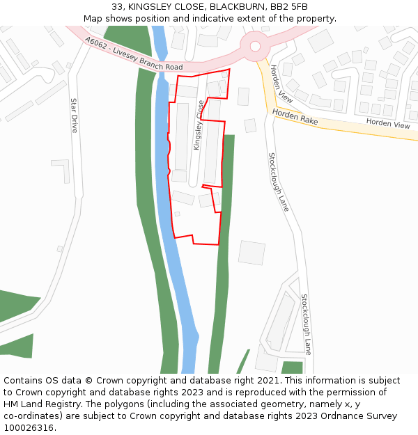 33, KINGSLEY CLOSE, BLACKBURN, BB2 5FB: Location map and indicative extent of plot