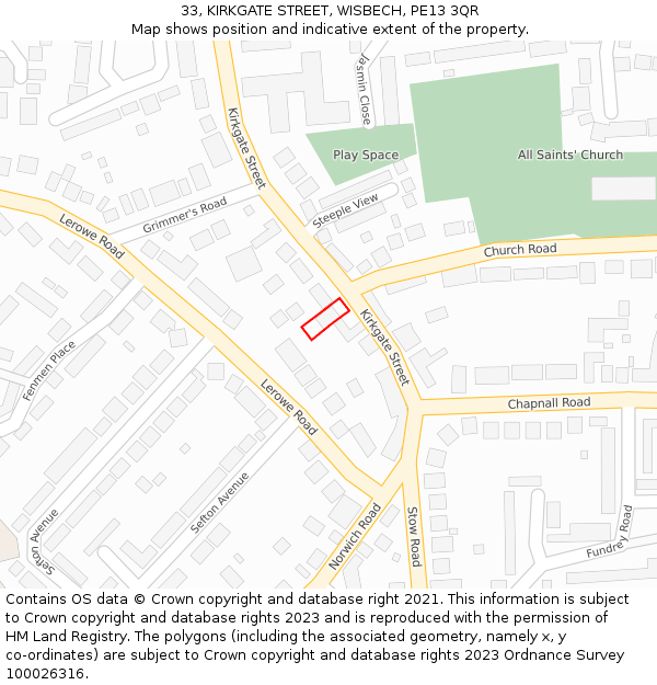 33, KIRKGATE STREET, WISBECH, PE13 3QR: Location map and indicative extent of plot