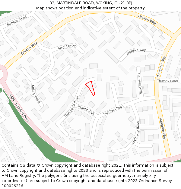 33, MARTINDALE ROAD, WOKING, GU21 3PJ: Location map and indicative extent of plot