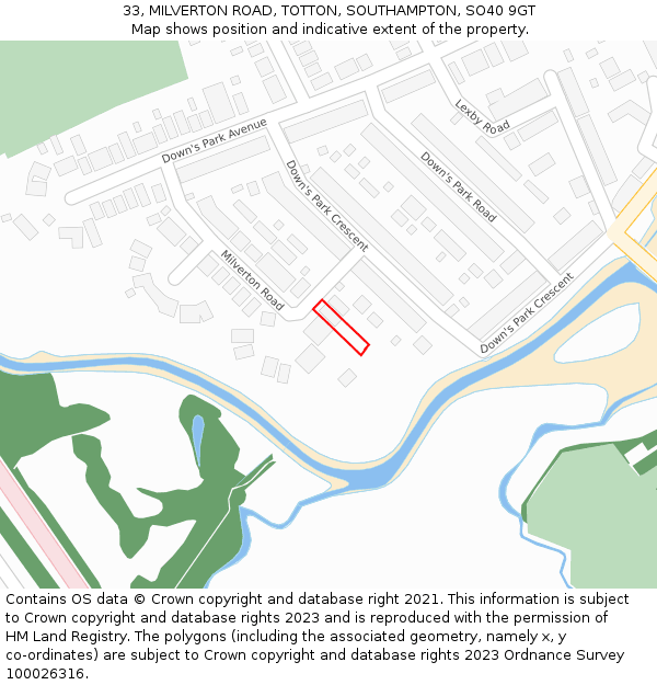 33, MILVERTON ROAD, TOTTON, SOUTHAMPTON, SO40 9GT: Location map and indicative extent of plot