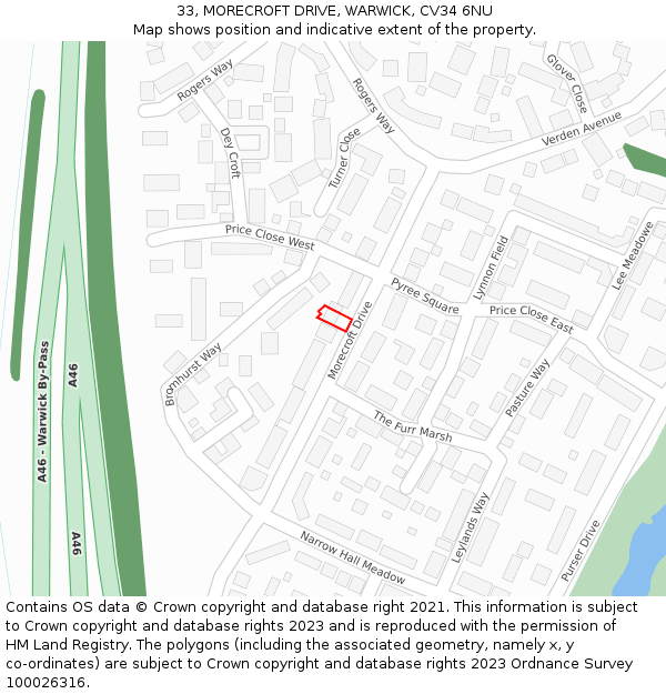 33, MORECROFT DRIVE, WARWICK, CV34 6NU: Location map and indicative extent of plot