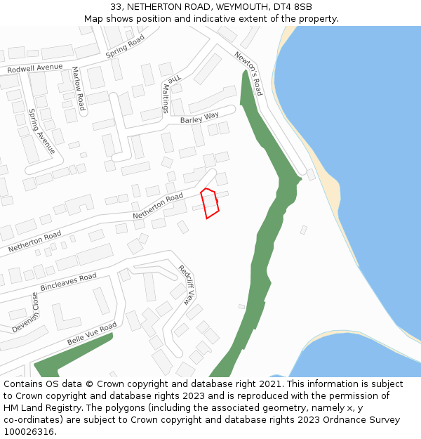 33, NETHERTON ROAD, WEYMOUTH, DT4 8SB: Location map and indicative extent of plot