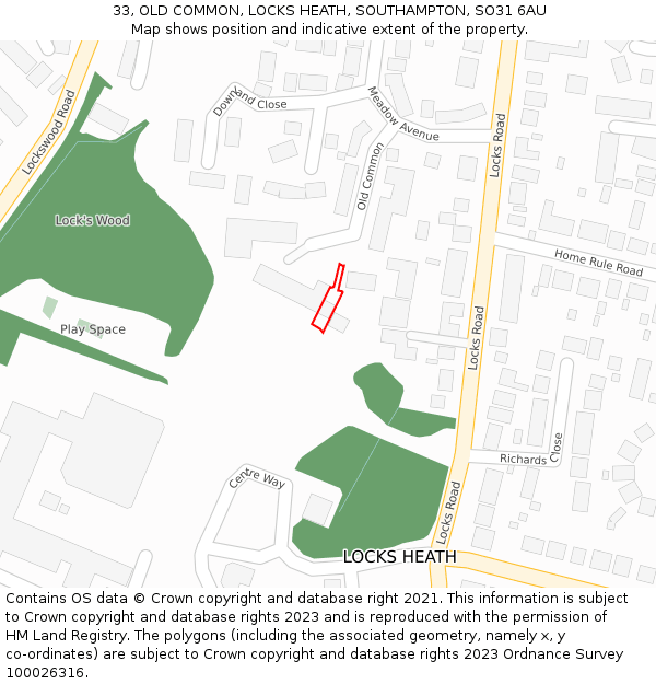 33, OLD COMMON, LOCKS HEATH, SOUTHAMPTON, SO31 6AU: Location map and indicative extent of plot