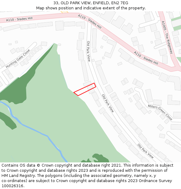 33, OLD PARK VIEW, ENFIELD, EN2 7EG: Location map and indicative extent of plot