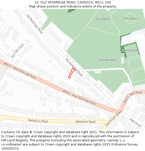 33, OLD PENKRIDGE ROAD, CANNOCK, WS11 1HX: Location map and indicative extent of plot