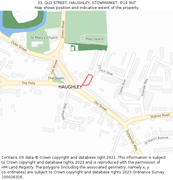 33, OLD STREET, HAUGHLEY, STOWMARKET, IP14 3NT: Location map and indicative extent of plot