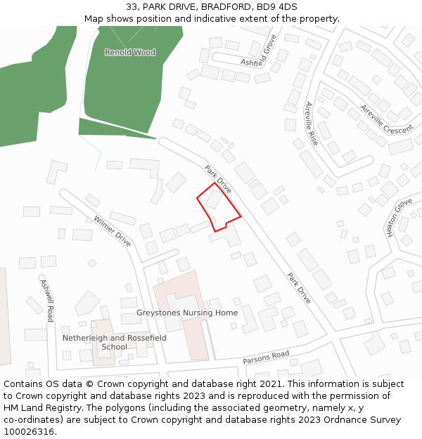 33, PARK DRIVE, BRADFORD, BD9 4DS: Location map and indicative extent of plot