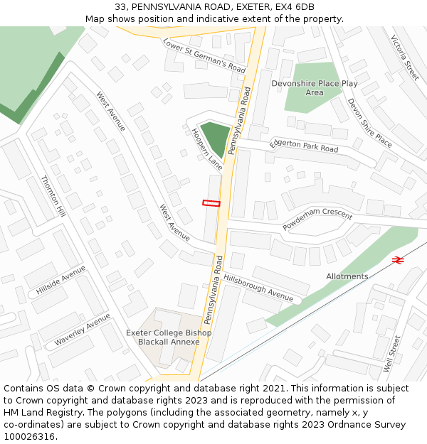 33, PENNSYLVANIA ROAD, EXETER, EX4 6DB: Location map and indicative extent of plot