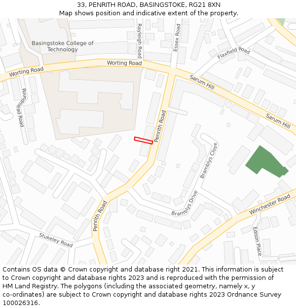 33, PENRITH ROAD, BASINGSTOKE, RG21 8XN: Location map and indicative extent of plot