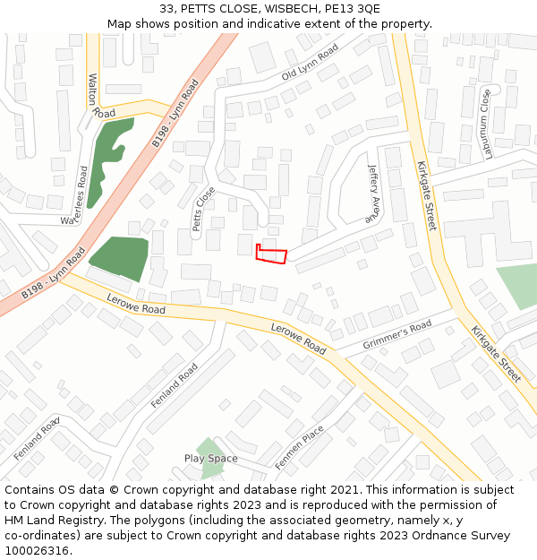 33, PETTS CLOSE, WISBECH, PE13 3QE: Location map and indicative extent of plot