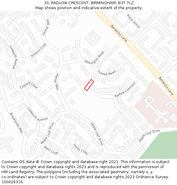 33, RADLOW CRESCENT, BIRMINGHAM, B37 7LZ: Location map and indicative extent of plot