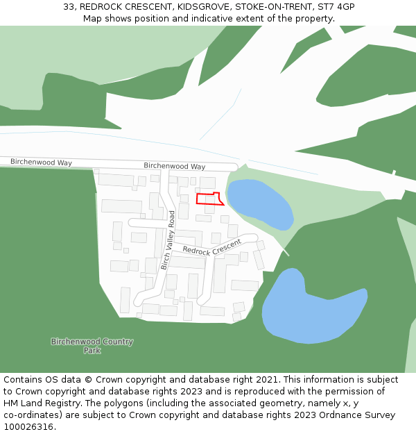 33, REDROCK CRESCENT, KIDSGROVE, STOKE-ON-TRENT, ST7 4GP: Location map and indicative extent of plot