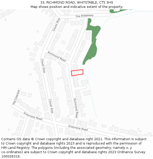 33, RICHMOND ROAD, WHITSTABLE, CT5 3HS: Location map and indicative extent of plot