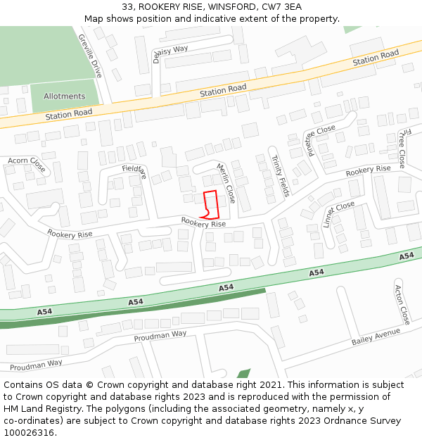 33, ROOKERY RISE, WINSFORD, CW7 3EA: Location map and indicative extent of plot