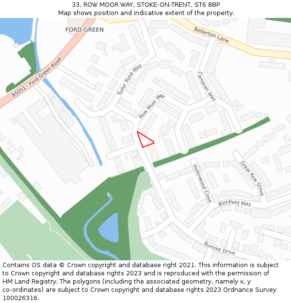 33, ROW MOOR WAY, STOKE-ON-TRENT, ST6 8BP: Location map and indicative extent of plot