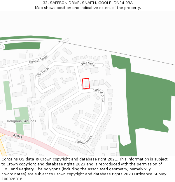 33, SAFFRON DRIVE, SNAITH, GOOLE, DN14 9RA: Location map and indicative extent of plot