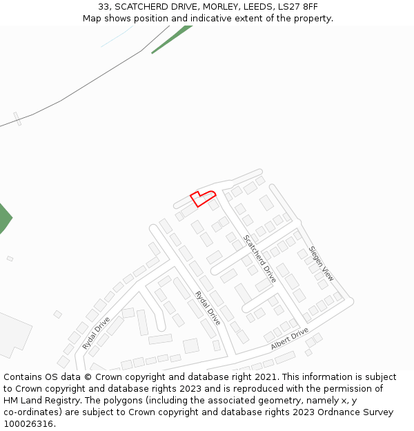 33, SCATCHERD DRIVE, MORLEY, LEEDS, LS27 8FF: Location map and indicative extent of plot