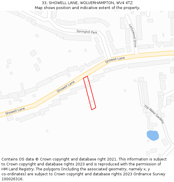 33, SHOWELL LANE, WOLVERHAMPTON, WV4 4TZ: Location map and indicative extent of plot