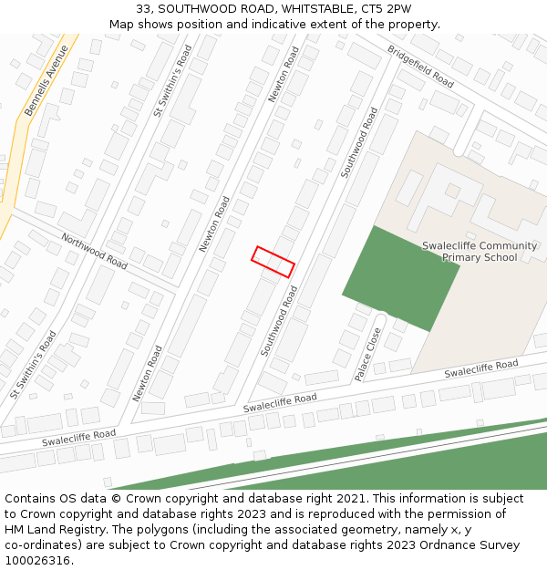 33, SOUTHWOOD ROAD, WHITSTABLE, CT5 2PW: Location map and indicative extent of plot