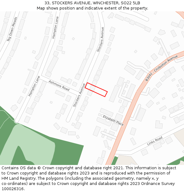 33, STOCKERS AVENUE, WINCHESTER, SO22 5LB: Location map and indicative extent of plot