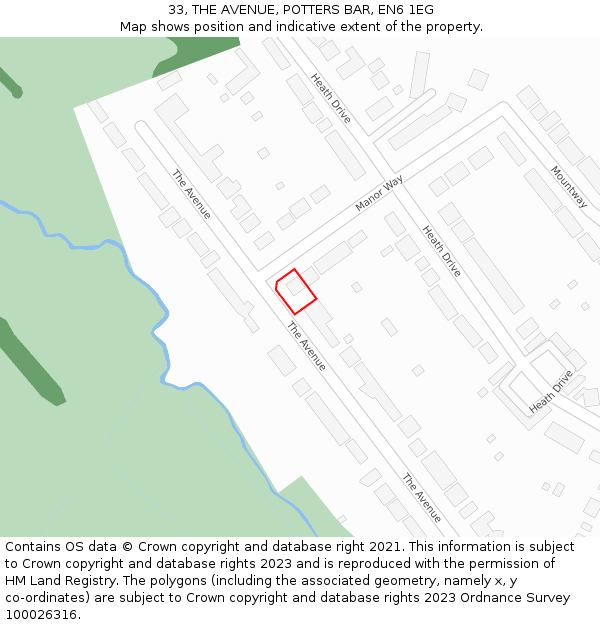 33, THE AVENUE, POTTERS BAR, EN6 1EG: Location map and indicative extent of plot