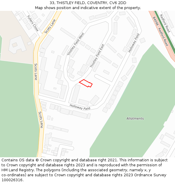 33, THISTLEY FIELD, COVENTRY, CV6 2DD: Location map and indicative extent of plot