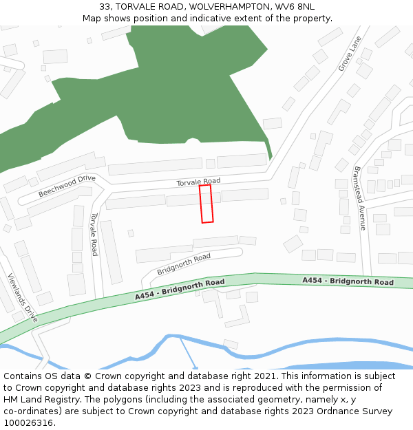 33, TORVALE ROAD, WOLVERHAMPTON, WV6 8NL: Location map and indicative extent of plot