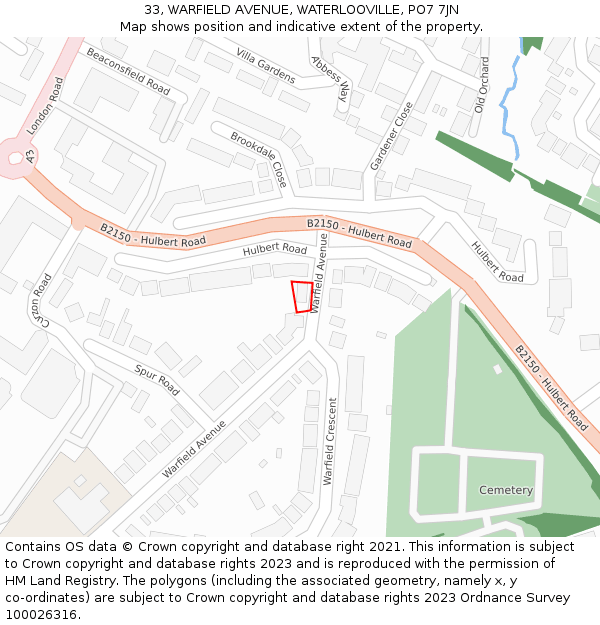 33, WARFIELD AVENUE, WATERLOOVILLE, PO7 7JN: Location map and indicative extent of plot