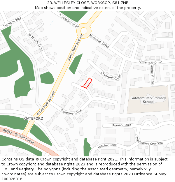 33, WELLESLEY CLOSE, WORKSOP, S81 7NR: Location map and indicative extent of plot