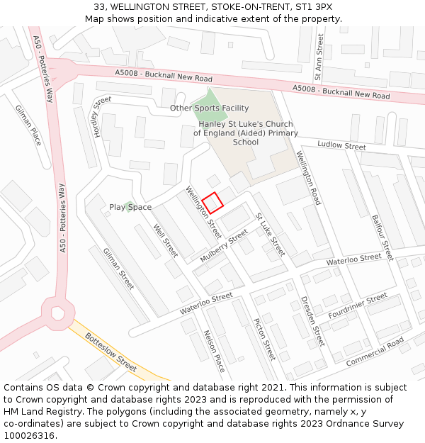 33, WELLINGTON STREET, STOKE-ON-TRENT, ST1 3PX: Location map and indicative extent of plot