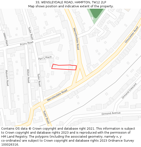 33, WENSLEYDALE ROAD, HAMPTON, TW12 2LP: Location map and indicative extent of plot