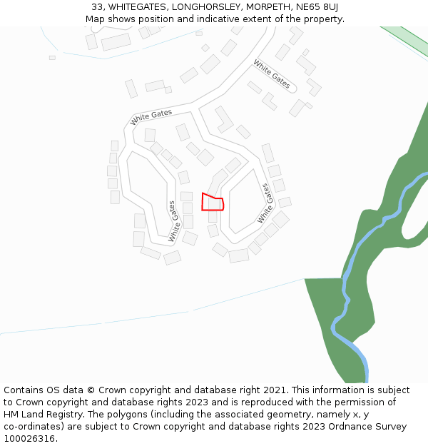 33, WHITEGATES, LONGHORSLEY, MORPETH, NE65 8UJ: Location map and indicative extent of plot