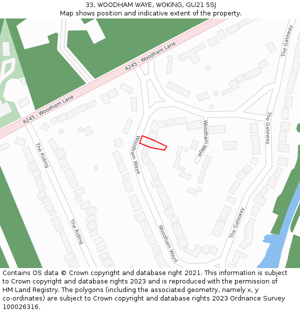 33, WOODHAM WAYE, WOKING, GU21 5SJ: Location map and indicative extent of plot