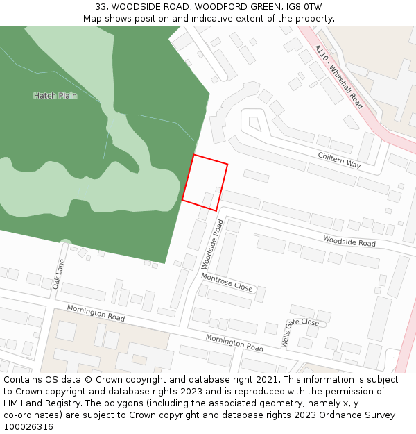 33, WOODSIDE ROAD, WOODFORD GREEN, IG8 0TW: Location map and indicative extent of plot