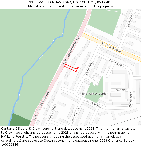 331, UPPER RAINHAM ROAD, HORNCHURCH, RM12 4DB: Location map and indicative extent of plot