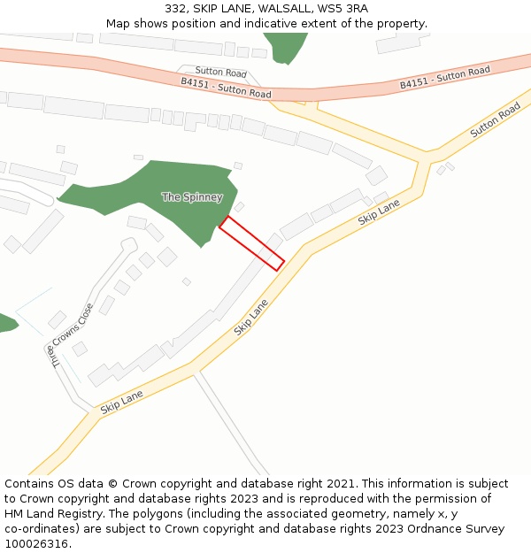 332, SKIP LANE, WALSALL, WS5 3RA: Location map and indicative extent of plot