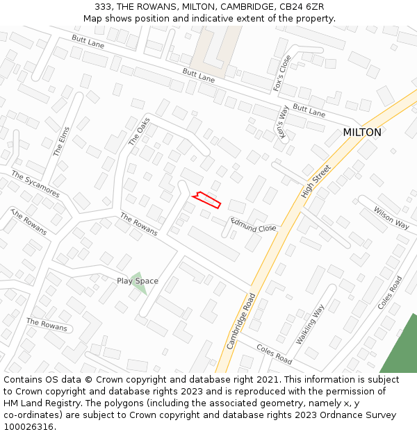 333, THE ROWANS, MILTON, CAMBRIDGE, CB24 6ZR: Location map and indicative extent of plot