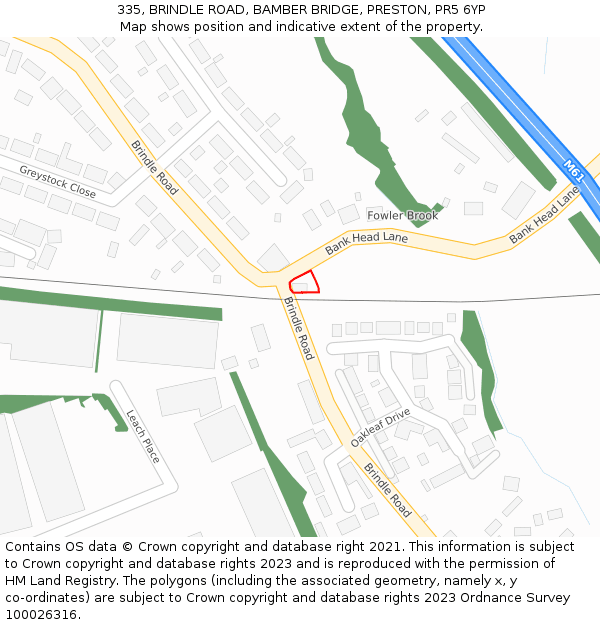335, BRINDLE ROAD, BAMBER BRIDGE, PRESTON, PR5 6YP: Location map and indicative extent of plot