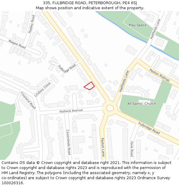 335, FULBRIDGE ROAD, PETERBOROUGH, PE4 6SJ: Location map and indicative extent of plot