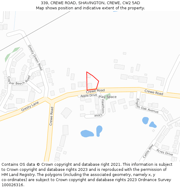 339, CREWE ROAD, SHAVINGTON, CREWE, CW2 5AD: Location map and indicative extent of plot