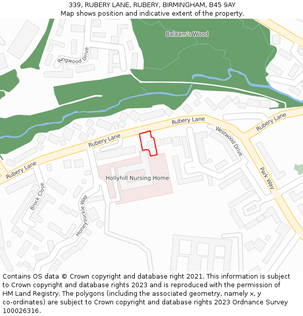 339, RUBERY LANE, RUBERY, BIRMINGHAM, B45 9AY: Location map and indicative extent of plot