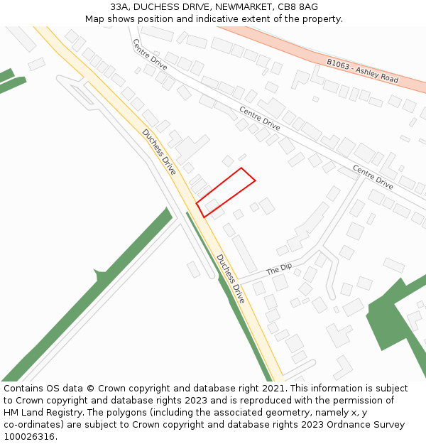 33A, DUCHESS DRIVE, NEWMARKET, CB8 8AG: Location map and indicative extent of plot