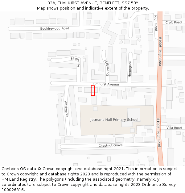 33A, ELMHURST AVENUE, BENFLEET, SS7 5RY: Location map and indicative extent of plot