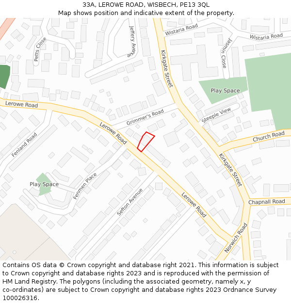 33A, LEROWE ROAD, WISBECH, PE13 3QL: Location map and indicative extent of plot