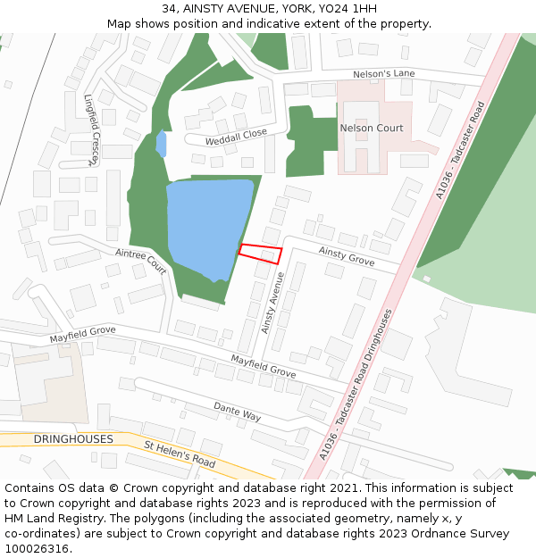 34, AINSTY AVENUE, YORK, YO24 1HH: Location map and indicative extent of plot