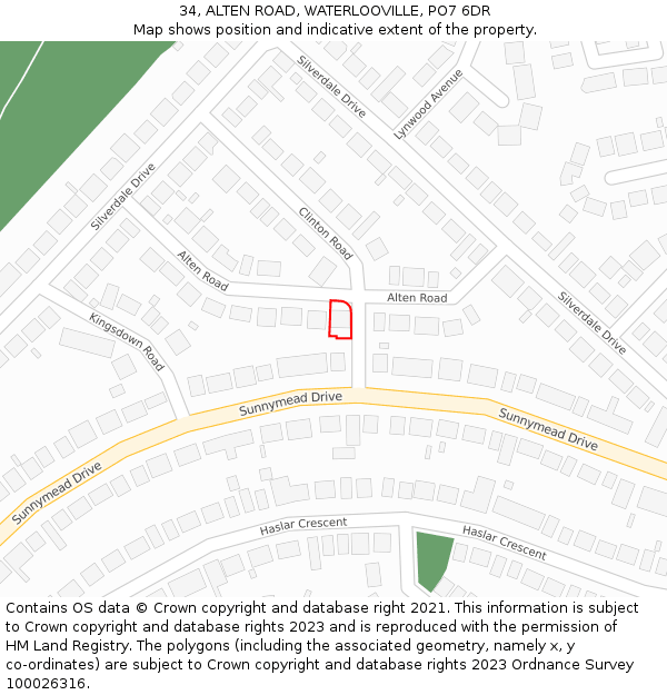 34, ALTEN ROAD, WATERLOOVILLE, PO7 6DR: Location map and indicative extent of plot