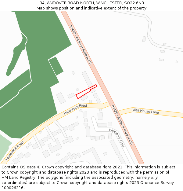 34, ANDOVER ROAD NORTH, WINCHESTER, SO22 6NR: Location map and indicative extent of plot