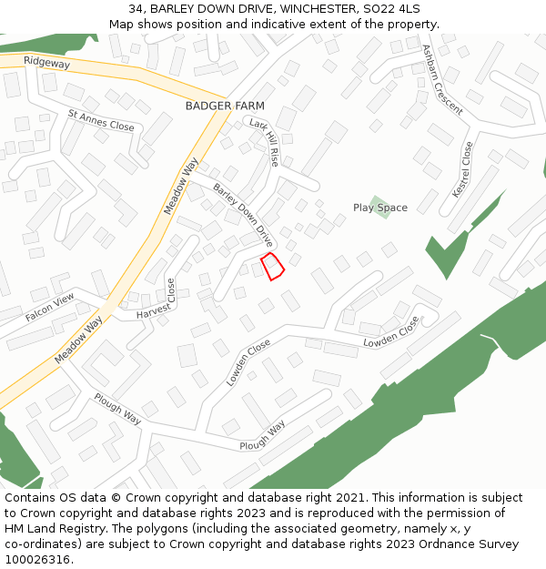 34, BARLEY DOWN DRIVE, WINCHESTER, SO22 4LS: Location map and indicative extent of plot