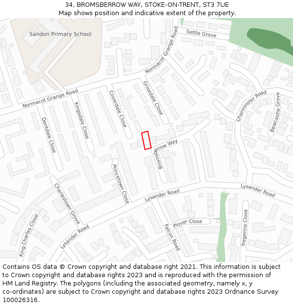 34, BROMSBERROW WAY, STOKE-ON-TRENT, ST3 7UE: Location map and indicative extent of plot